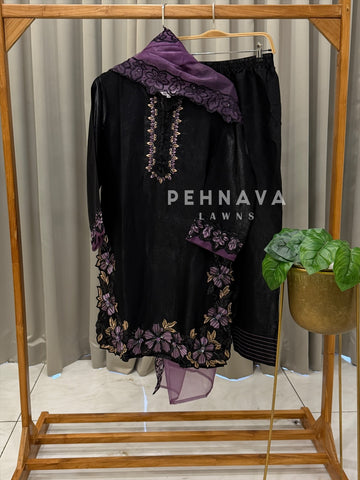 Floral Embroidered Three Piece Suit-1590