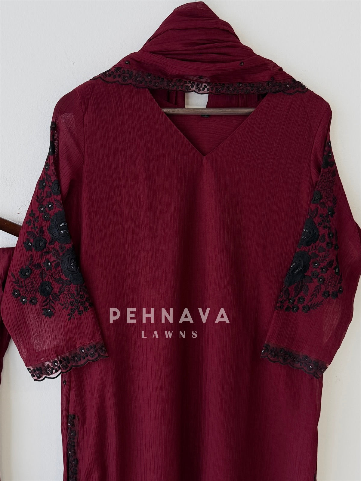 Crushed Cotton Embroidered Ensemble