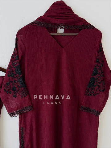 Crushed Cotton Embroidered Ensemble