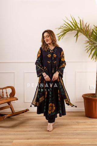 Cotton Printed Anarkali Suit Set