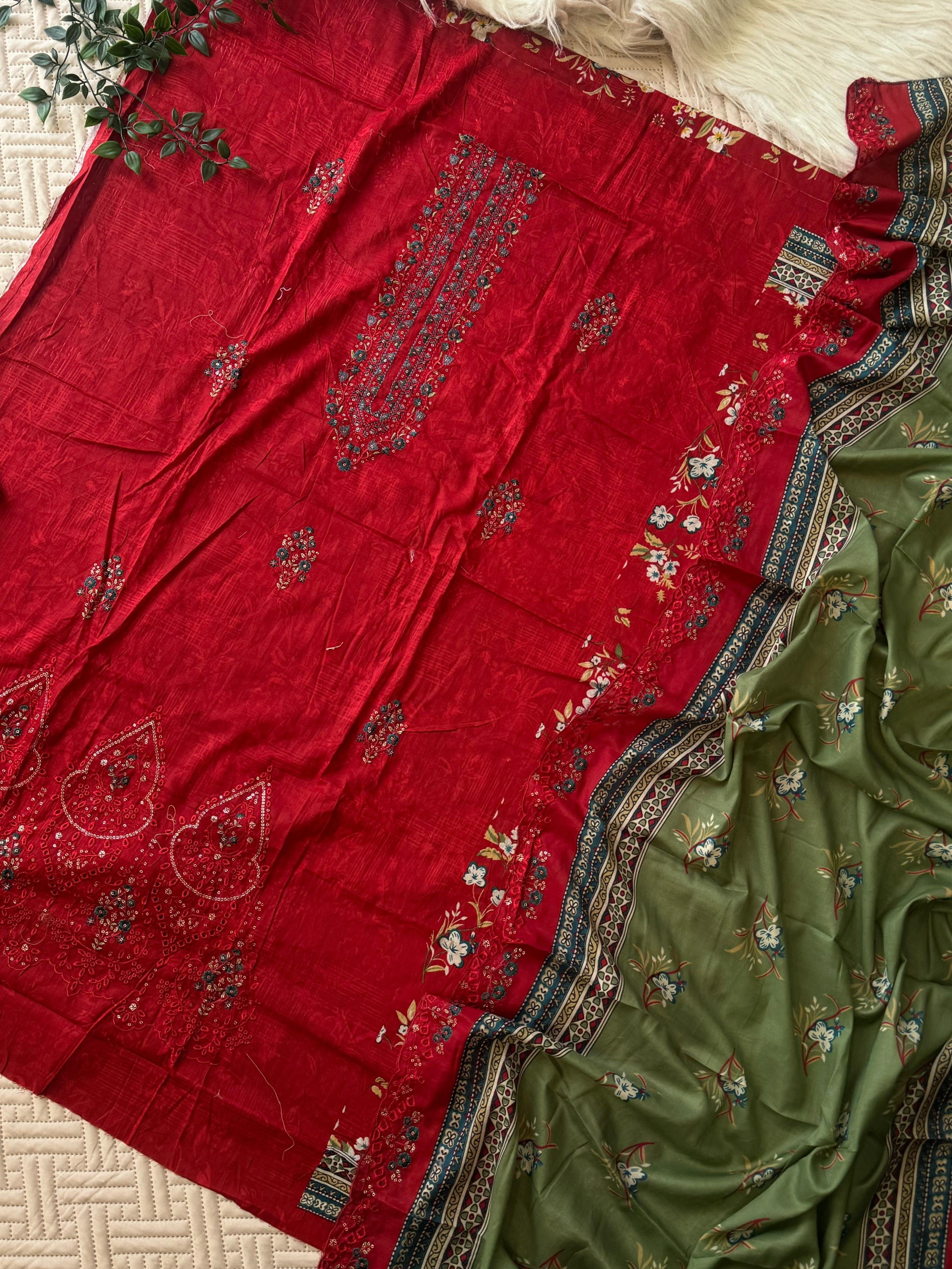 Fully embroidered Cotton suit Ft. Embroidered Dupatta-1267