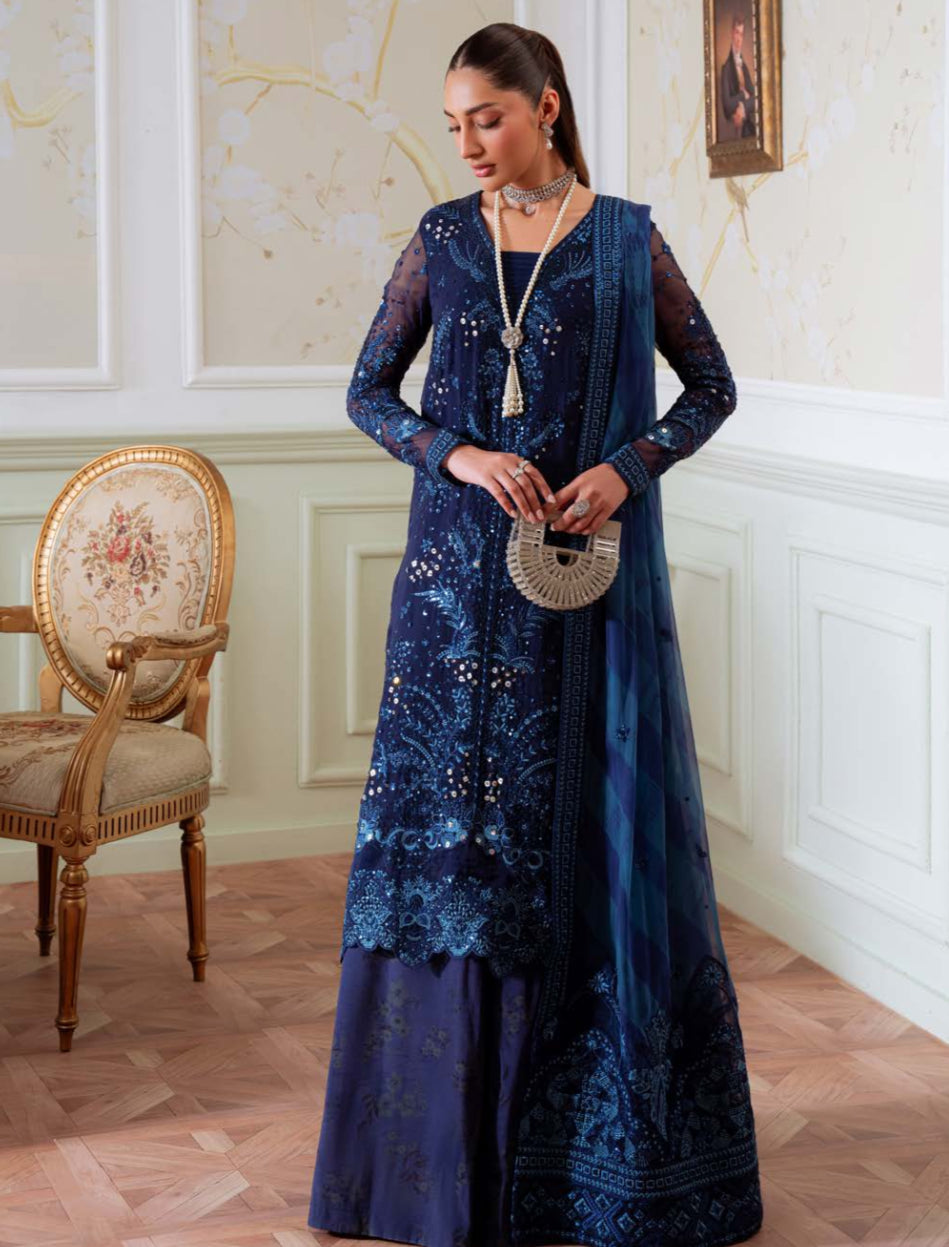 Royal Blue Net & Silk Bridal/Festive Suit