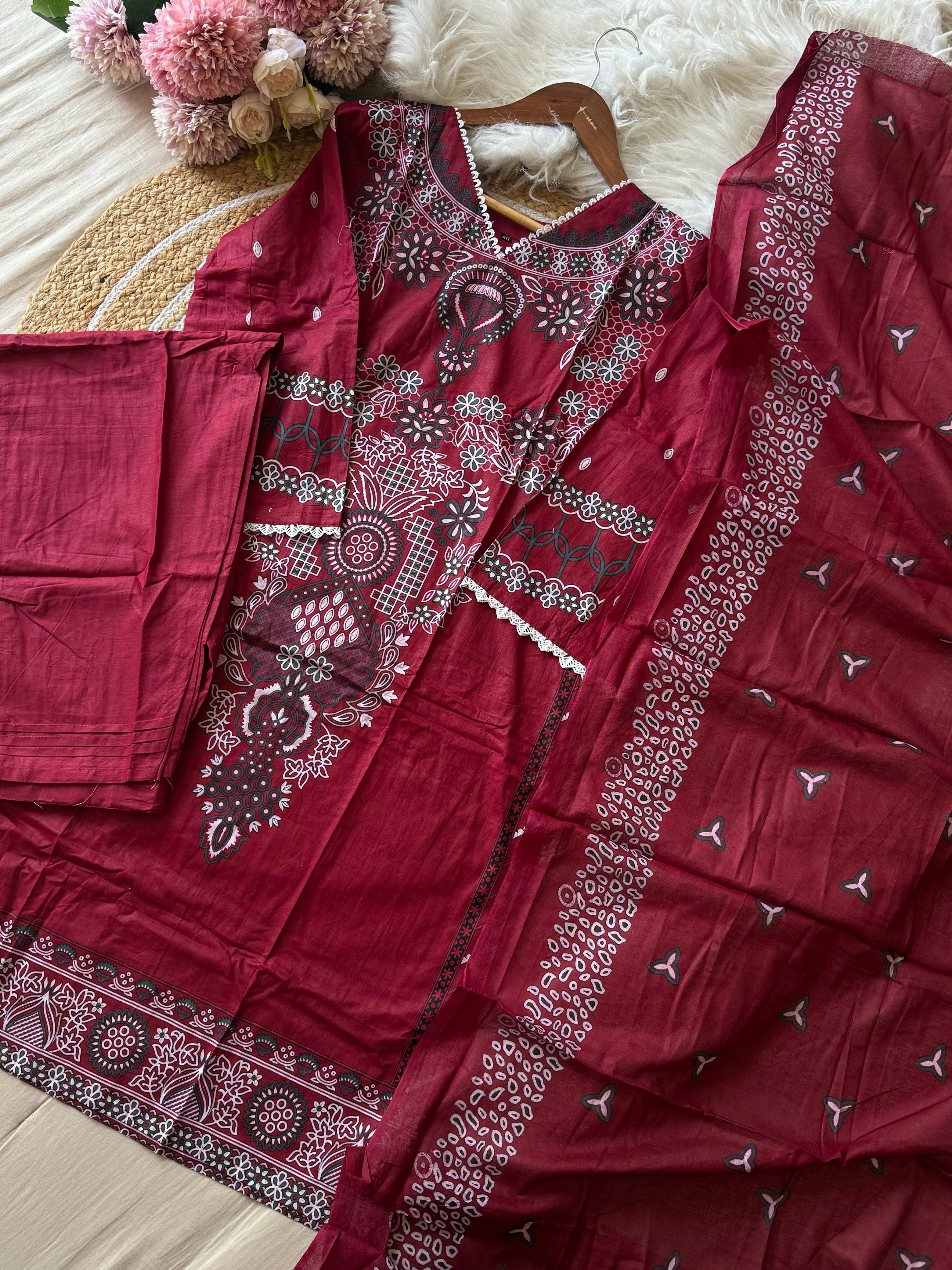 Cotton Pakistani Suit Featuring Laces and Pockets-3