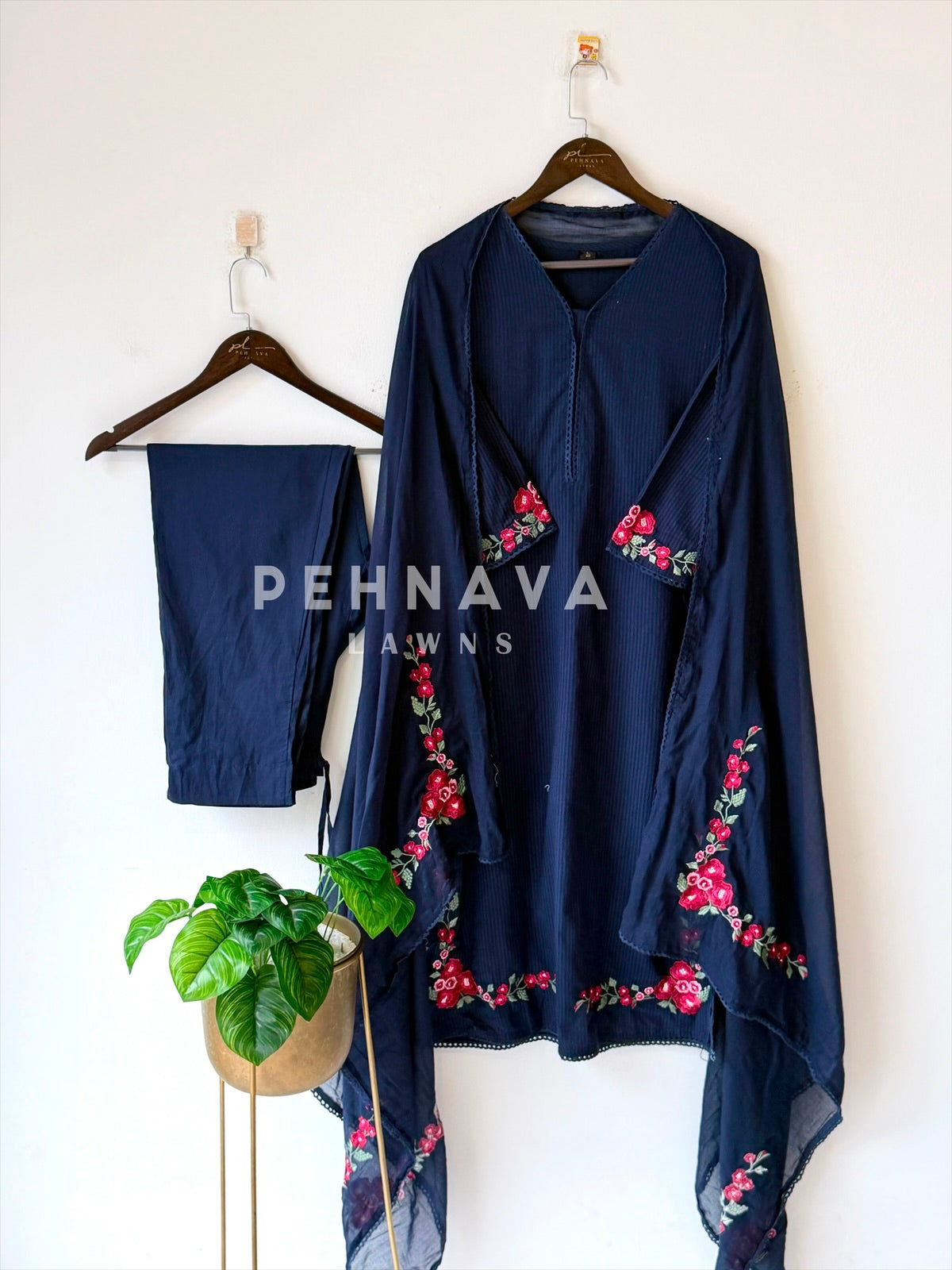 Cotton Embroidered Three Piece Suit-17364