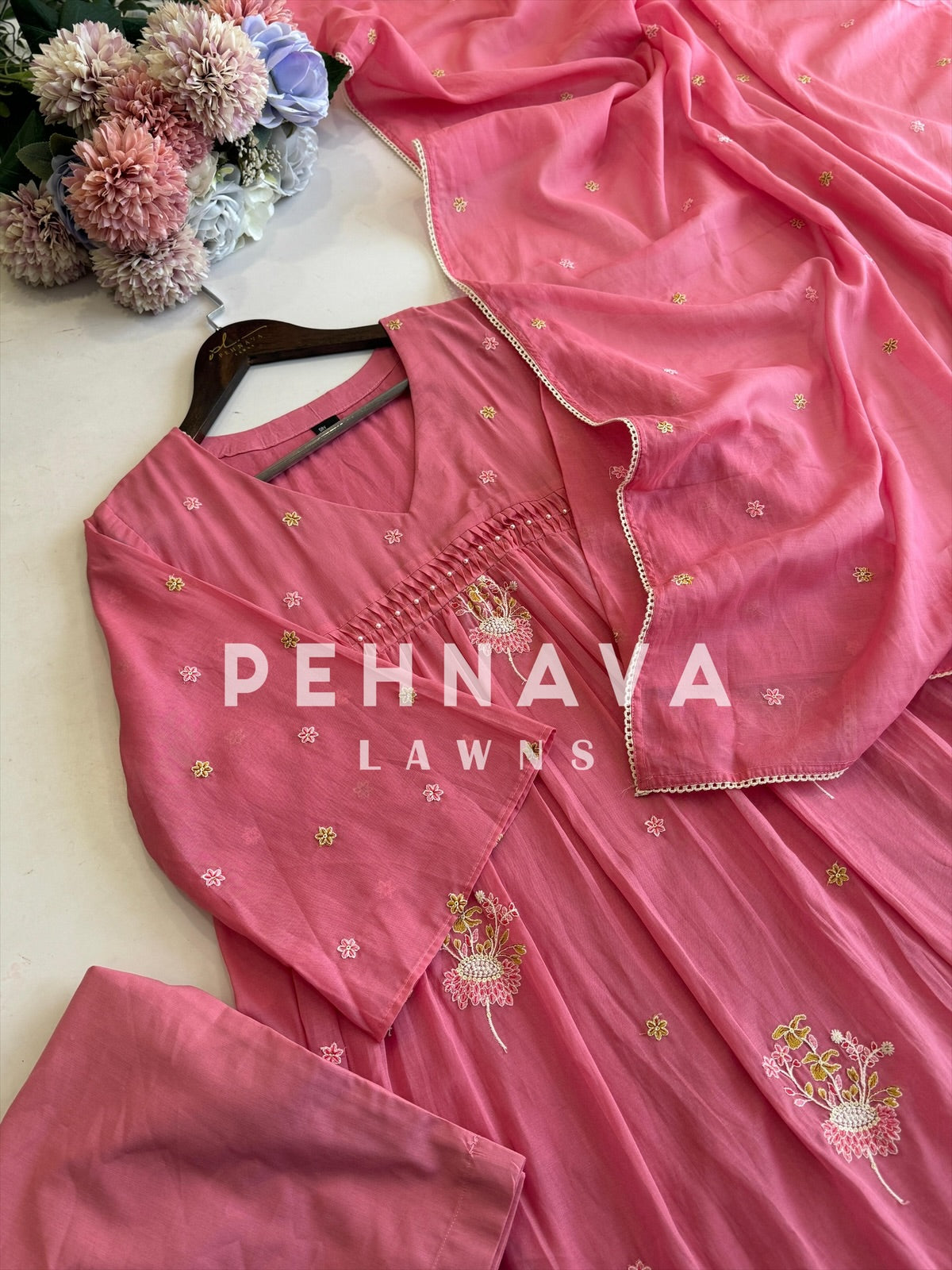 Blush Bloom Glass Chanderi