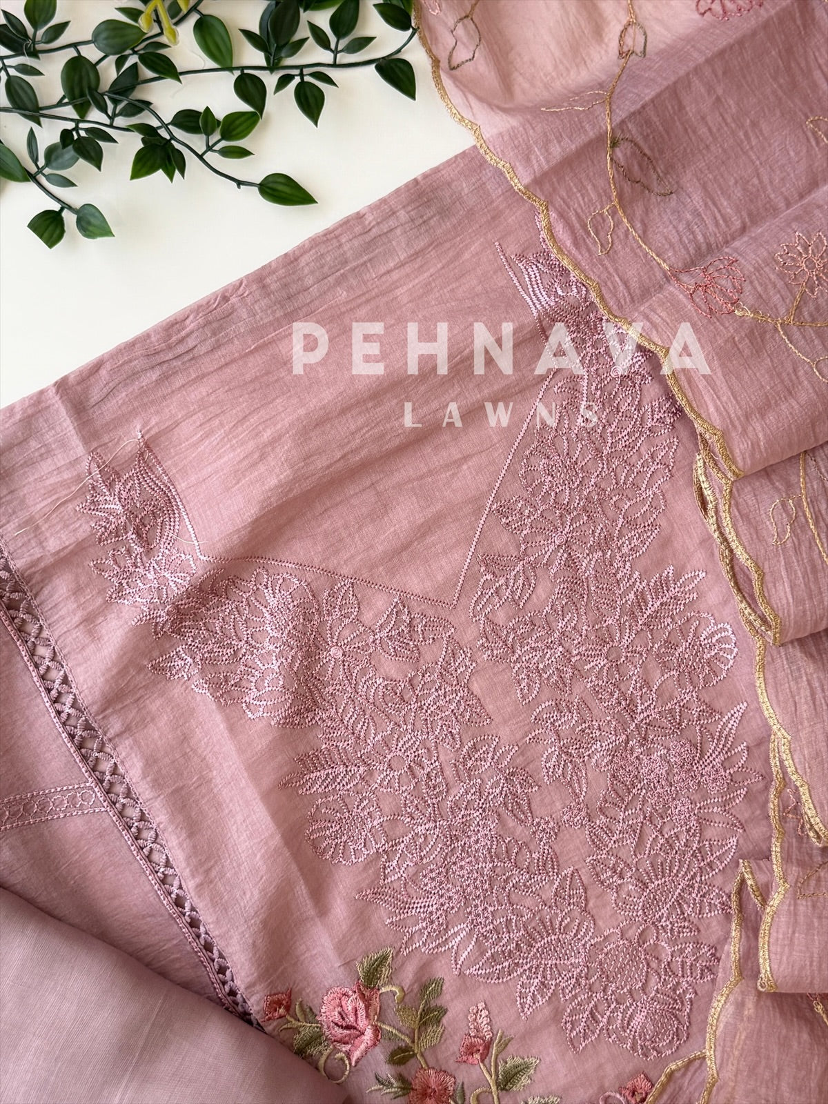 Chanderi Floral Embroidered Unstitched Suit