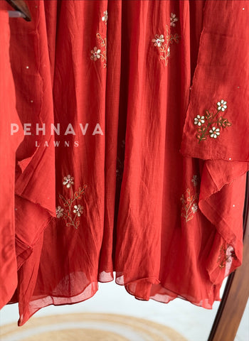 Pleated Yoke Embroidered Suit Set