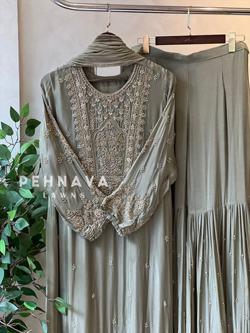 Heavily Handworked Sharara with Pure Chiffon Dupata