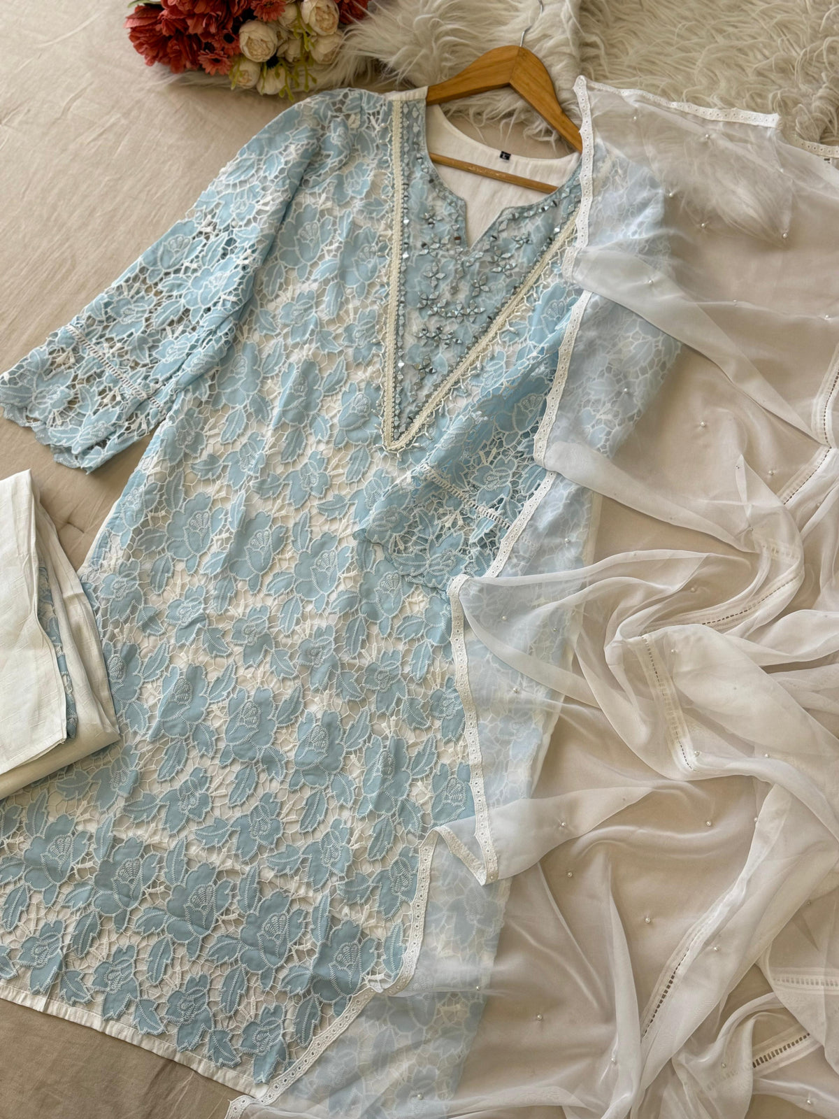 Glamorous Cutwork Suit Ft. Organza Dupata