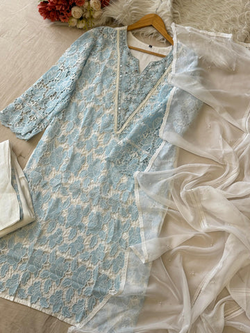 Glamorous Cutwork Suit Ft. Organza Dupata