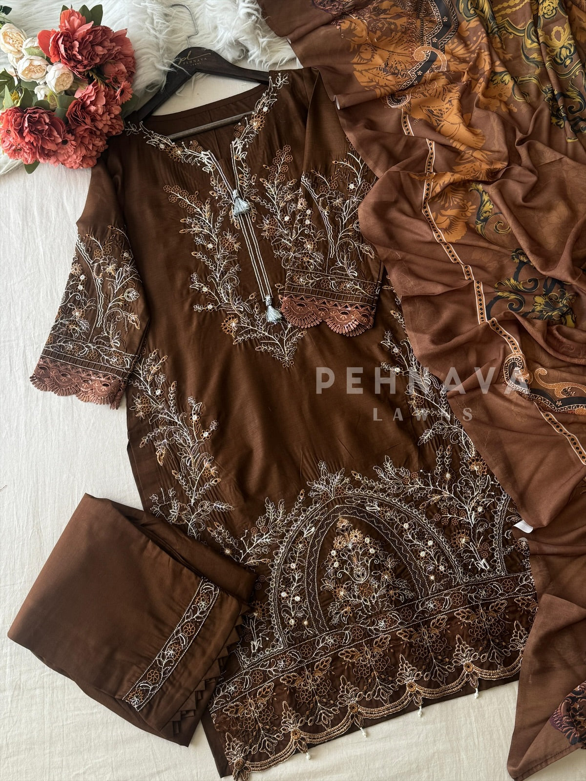 Unstitched Embroidery Lawn Suit-1056 A - Pehnava Lawns