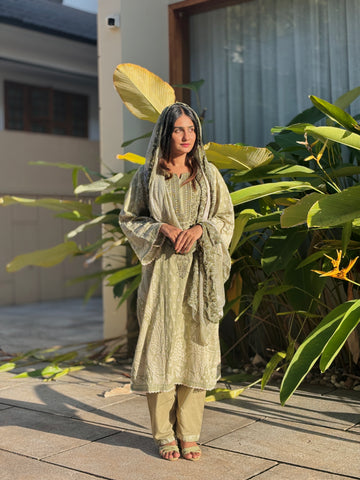 Green Printed Unstitched suit 3976