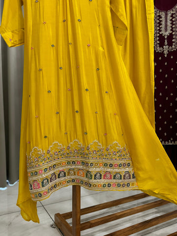 Elegant Crepe embroidered Yellow suit featuring modern flair