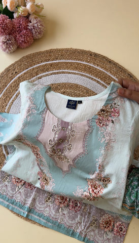 Pure cotton pakistani pattern suit with pure cotton scalloped dupatta
