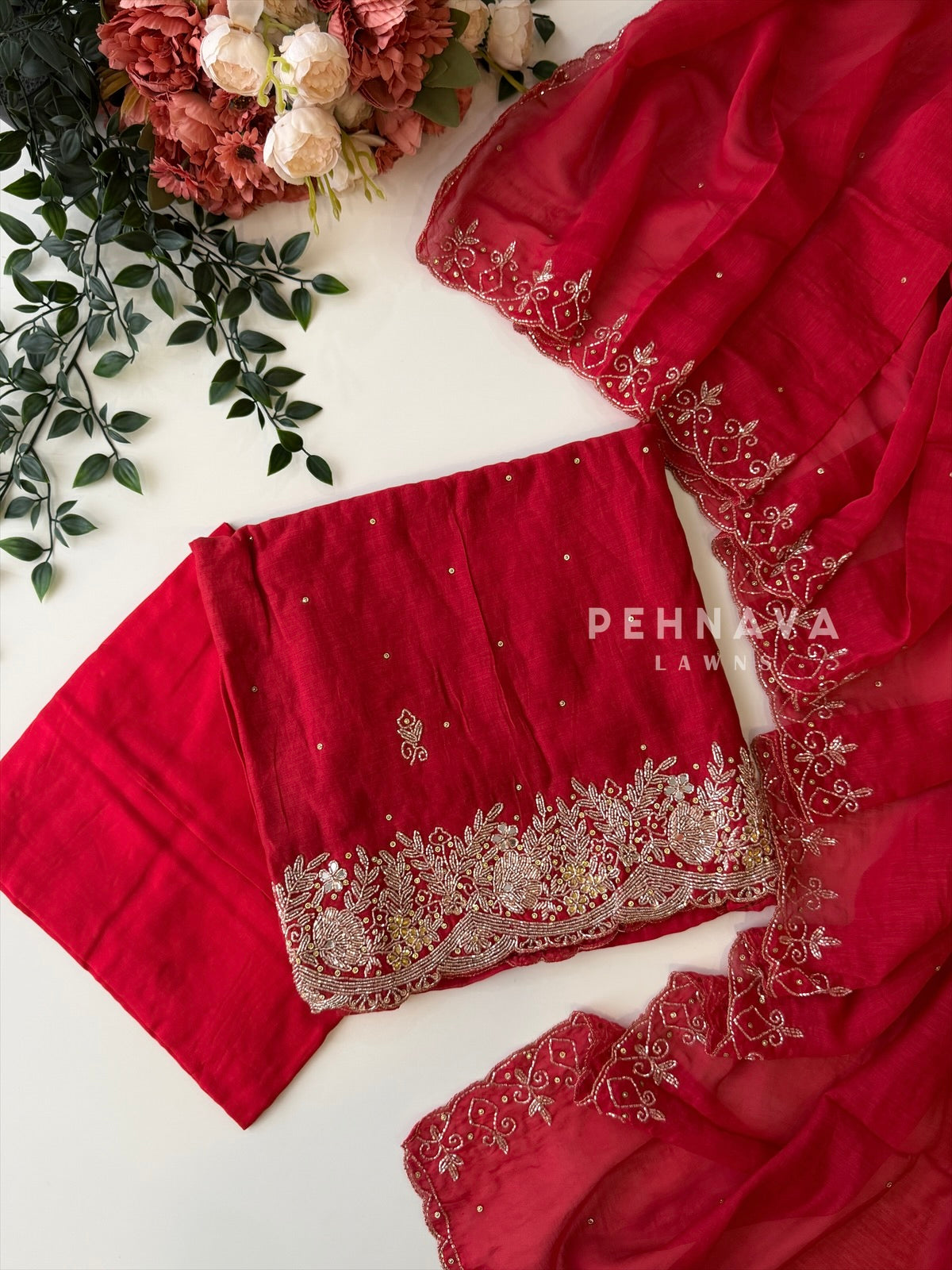 Chanderi Handworked Unstitched Suit-18566