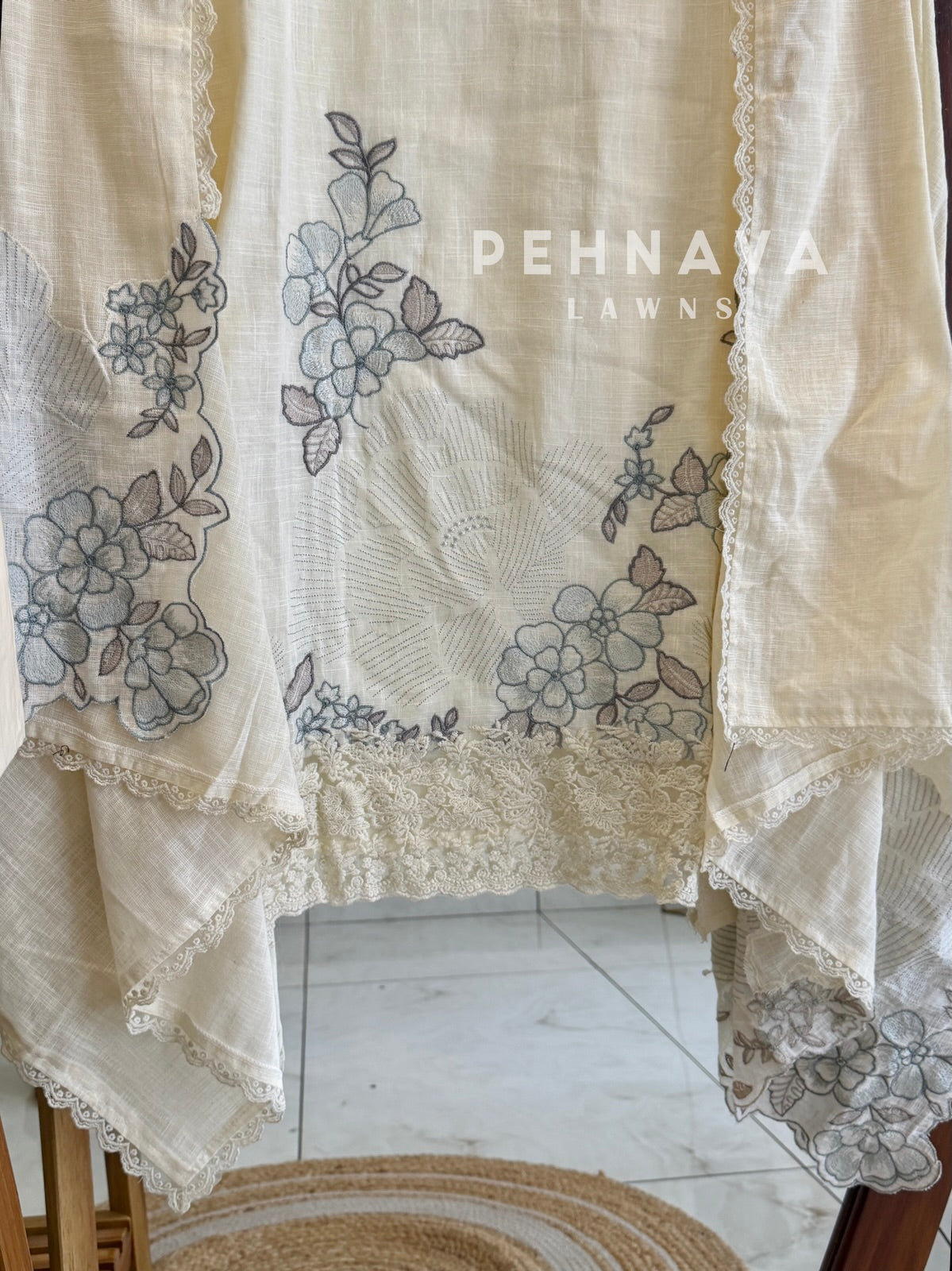 Floral Embroidered Linen Unstitched Suit-L105