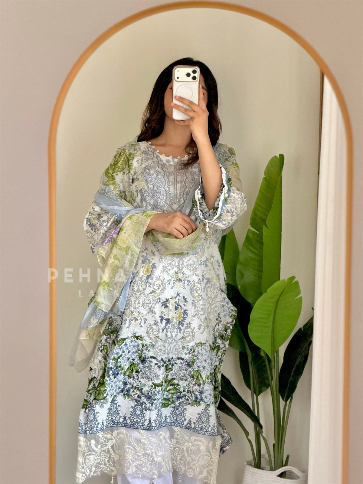 Timeless White & Blue Unstitched Ensemble 1330 - Pehnava Lawns