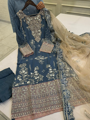 Midnight Bloom Chiffon Suit