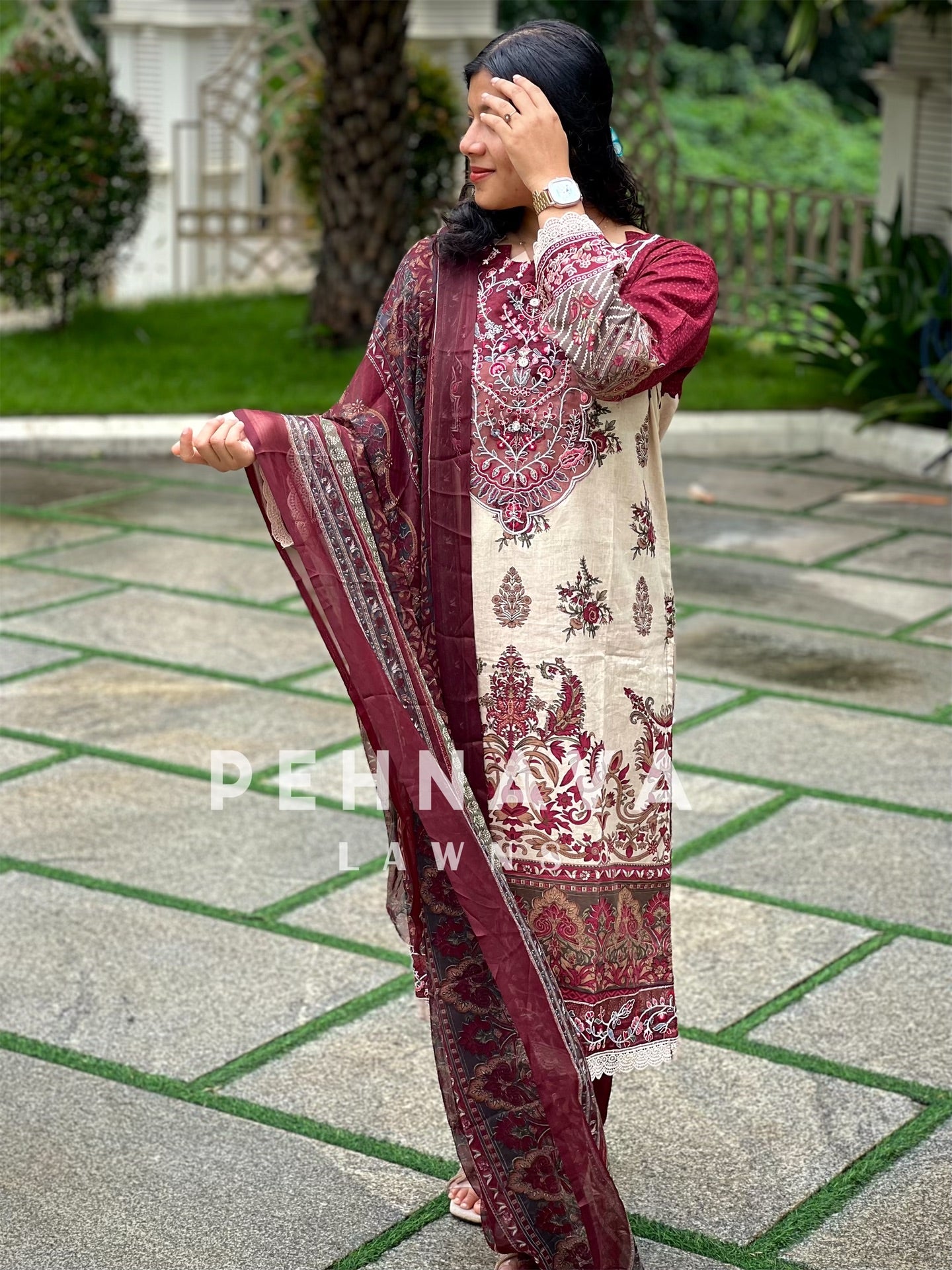 Modern Red Cotton Suit-1287c