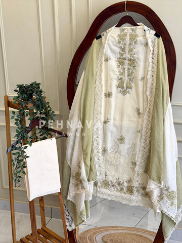 Floral Embroidered Linen Unstitched Suit L-90