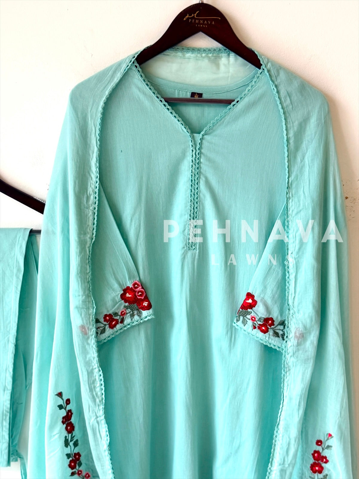 Cotton Embroidered Three Piece Suit-17364