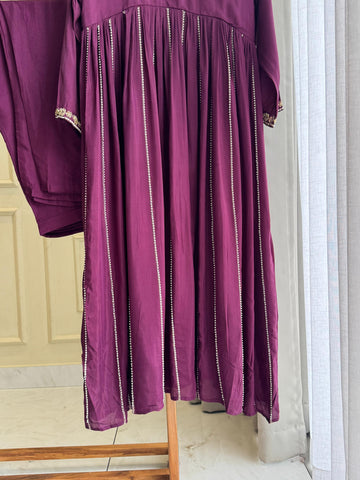Rayon Anarkali Pleated suit with Pearl detailings