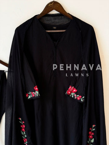 Cotton Embroidered Three Piece Suit-17364