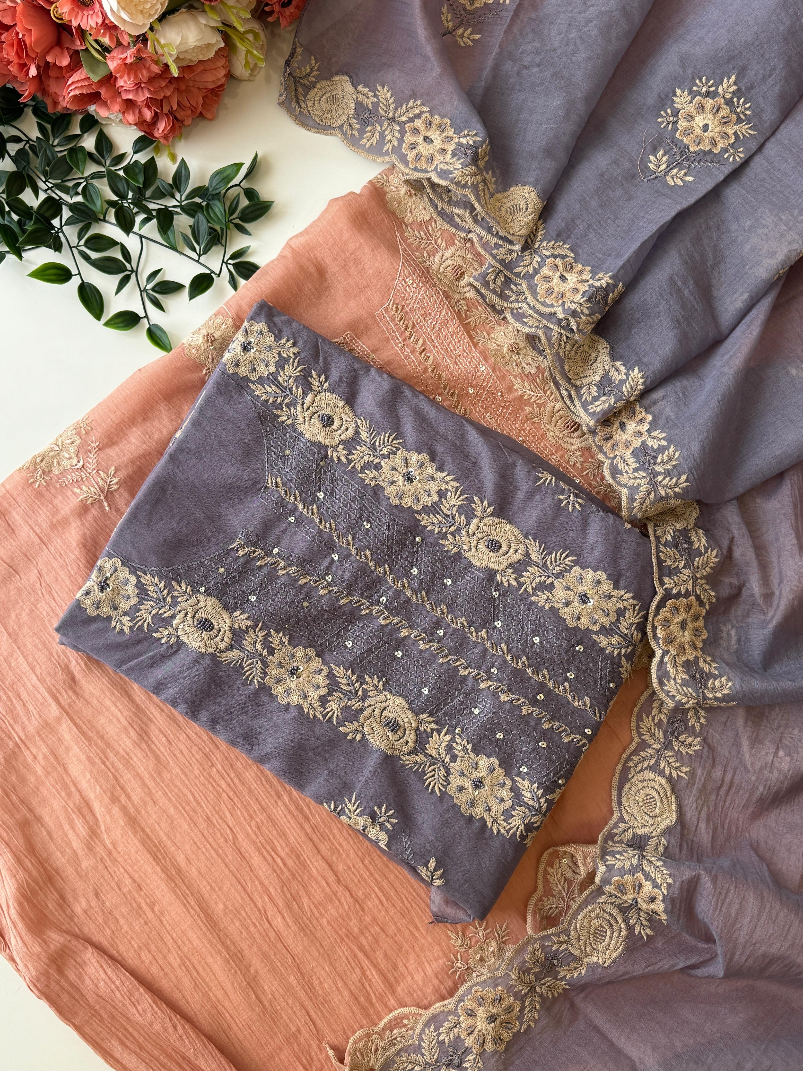 Chanderi Unstitched Suit-Janie