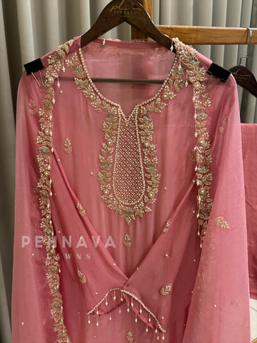 Premium Chiffon Handwork Semi-Stitched Suit - Pehnava Lawns