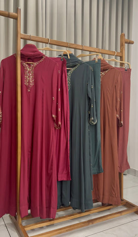 Full-flaired front slitted Gown with hand and Neck detailings