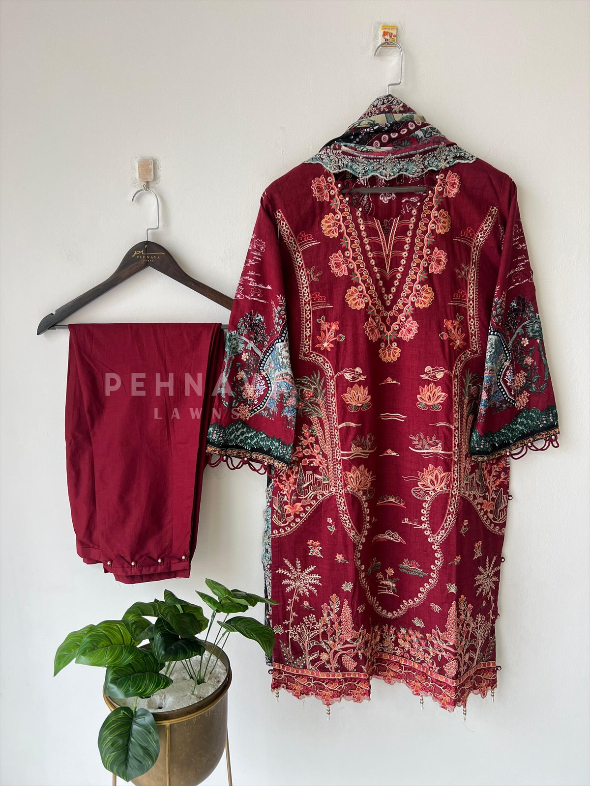 Embroidered Lawn Suit with Scallop Dupatta-1703 - Pehnava Lawns