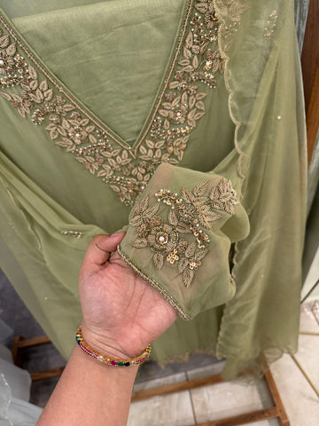Premium chiffon handwork semi-stitched suit-with color options
