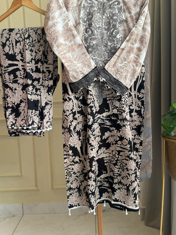 Beige Vibrant Floral Suit-2004