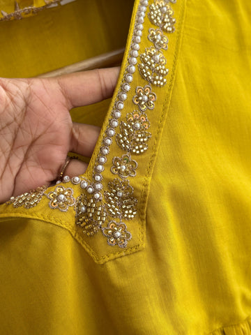 Rayon Anarkali Pleated suit with Pearl detailings