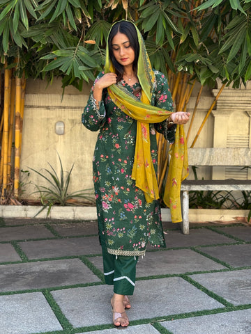 Floral Printed Ethnic Pak-Suit Ft. Chiffon Dupatta-004