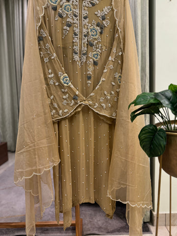 Premium Chiffon handwork suit with bottom and organza  hand  worked dupatta-1180