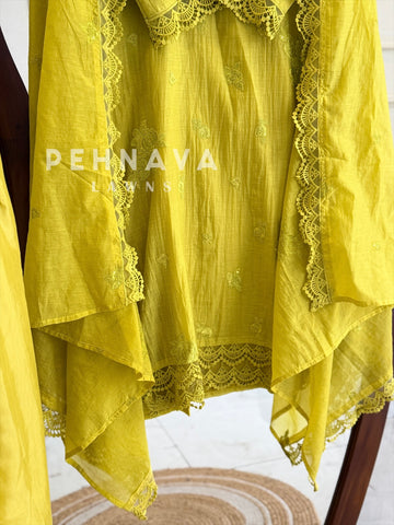 Embroidered Lace-Trimmed Suit Set