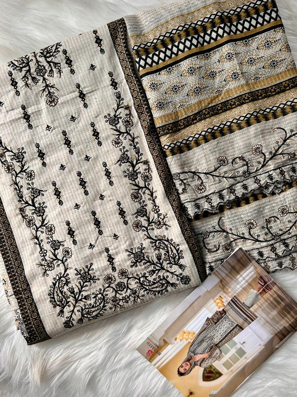 Cotton fully embroidered suit-3536