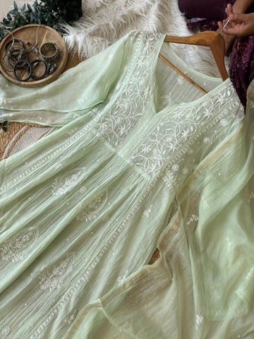 Authentic chikankaari embroidered suit-Green