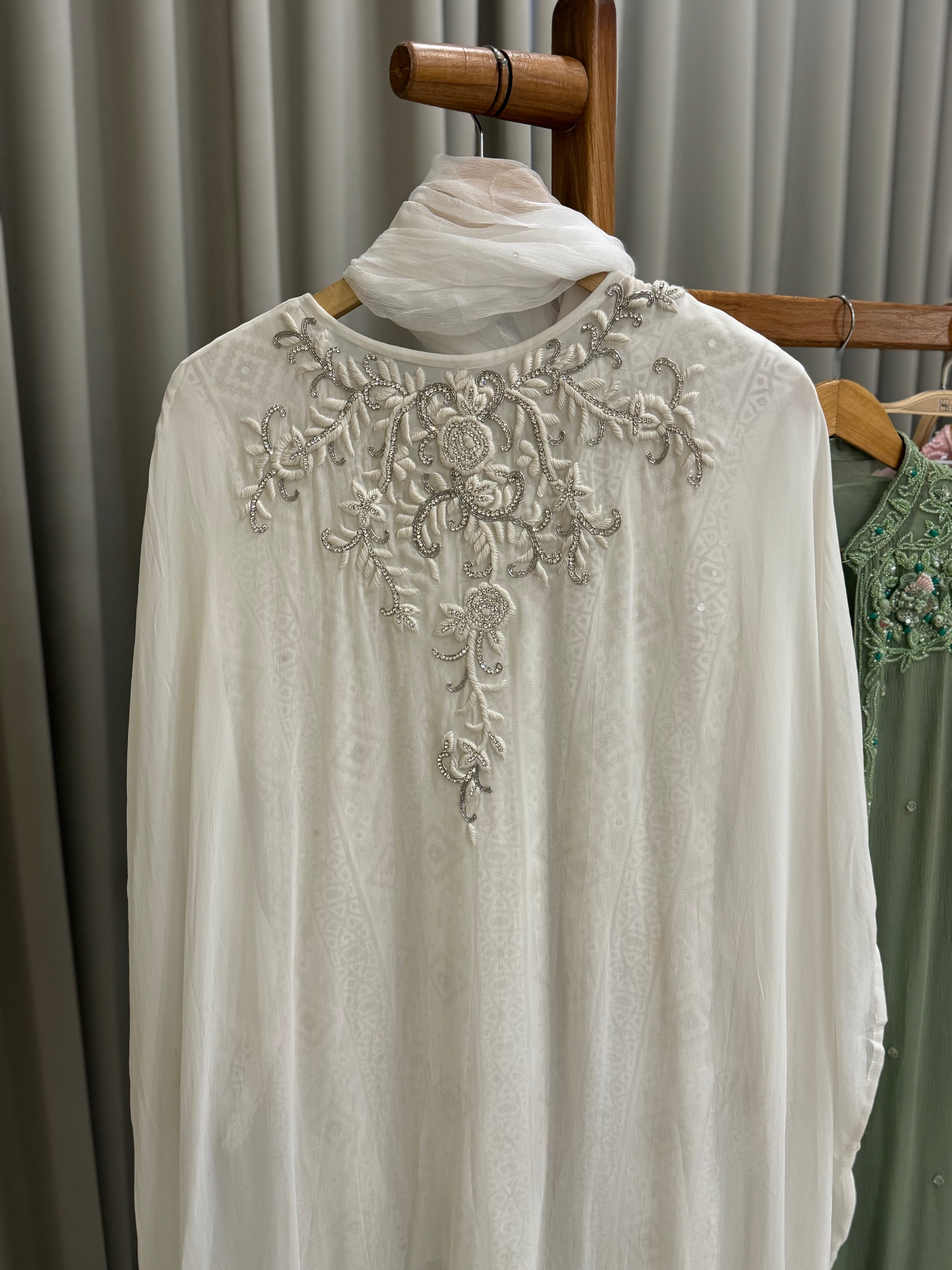 Premium Chiffon handworked jacket style suit-white 10512