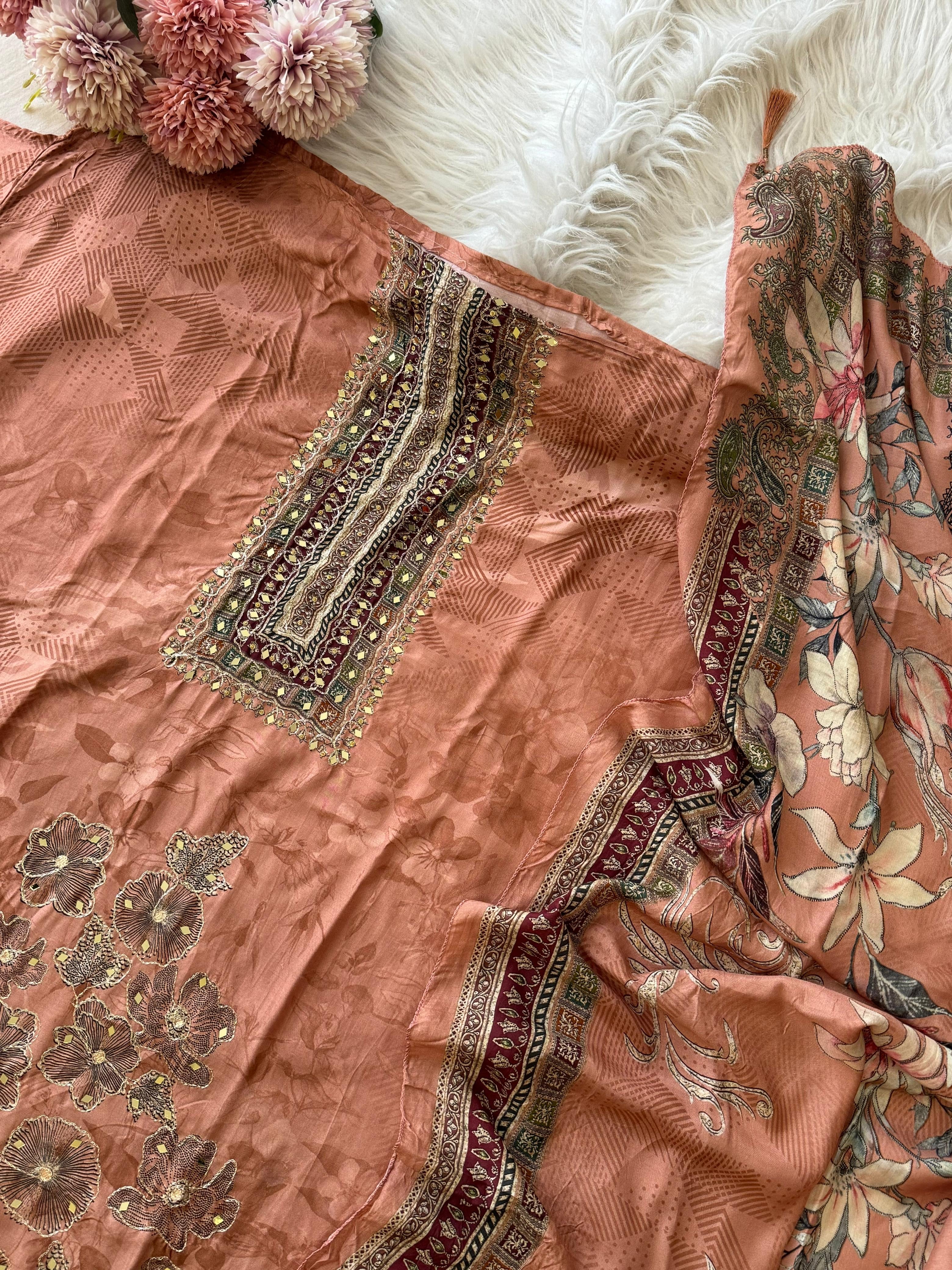 Premium Floral Designed Muslin Suit-297