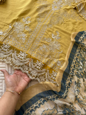 Rayon Embroidered Suit-Yellow 3639