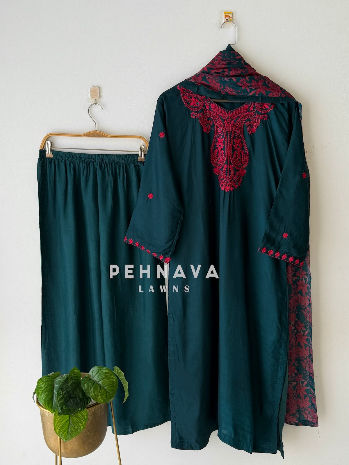 Embroidered Yoke Three Piece Ensemble-6210
