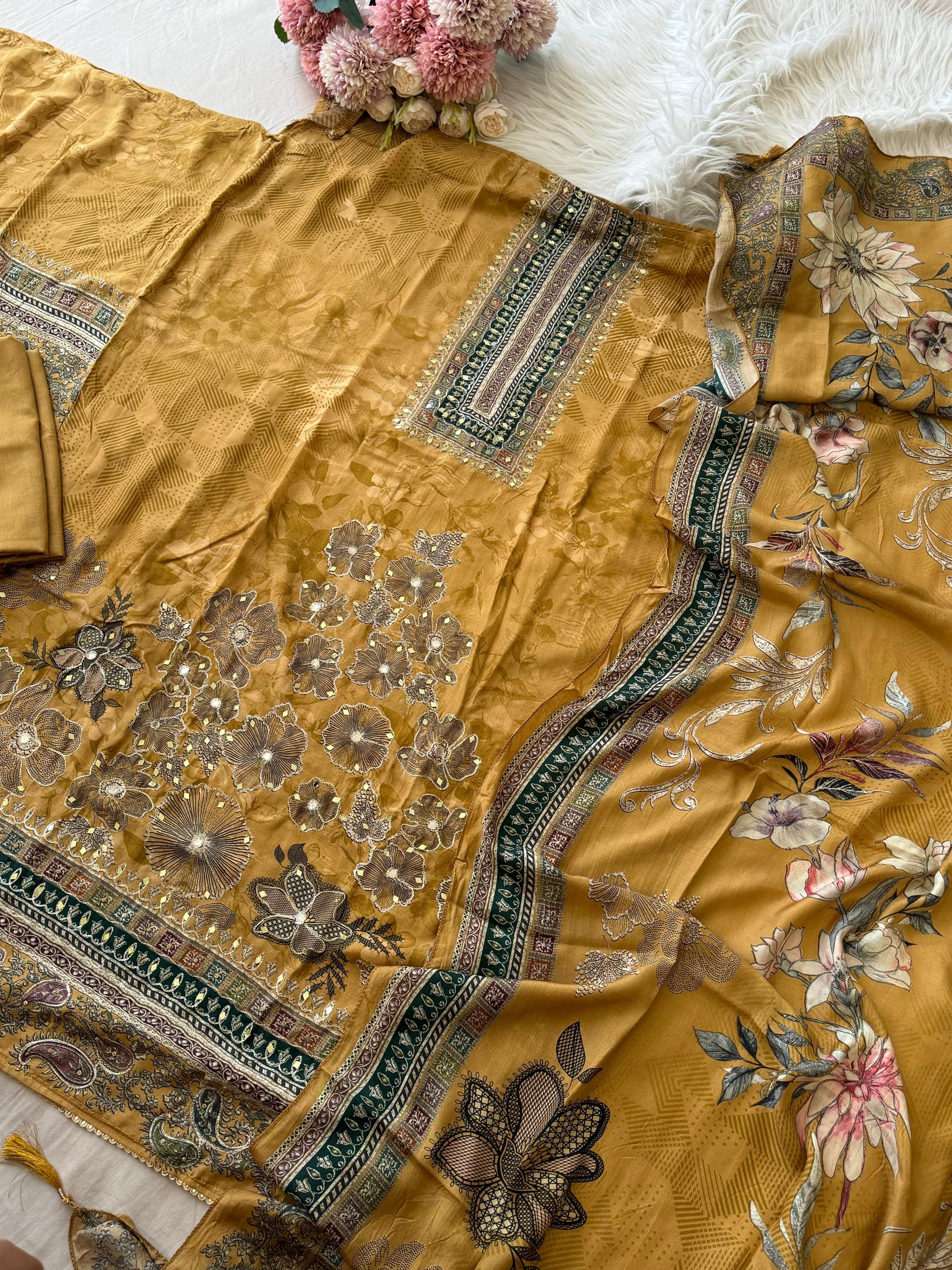 Premium Floral Designed Muslin Suit-297