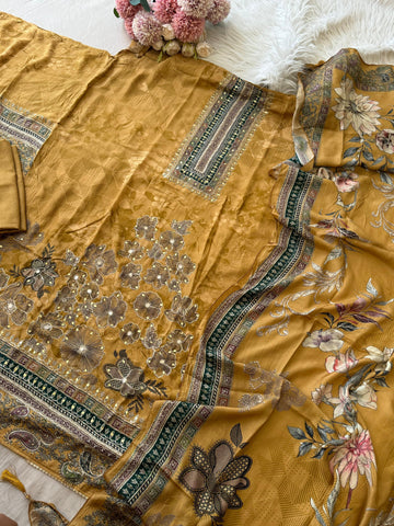 Premium Floral Designed Muslin Suit-297