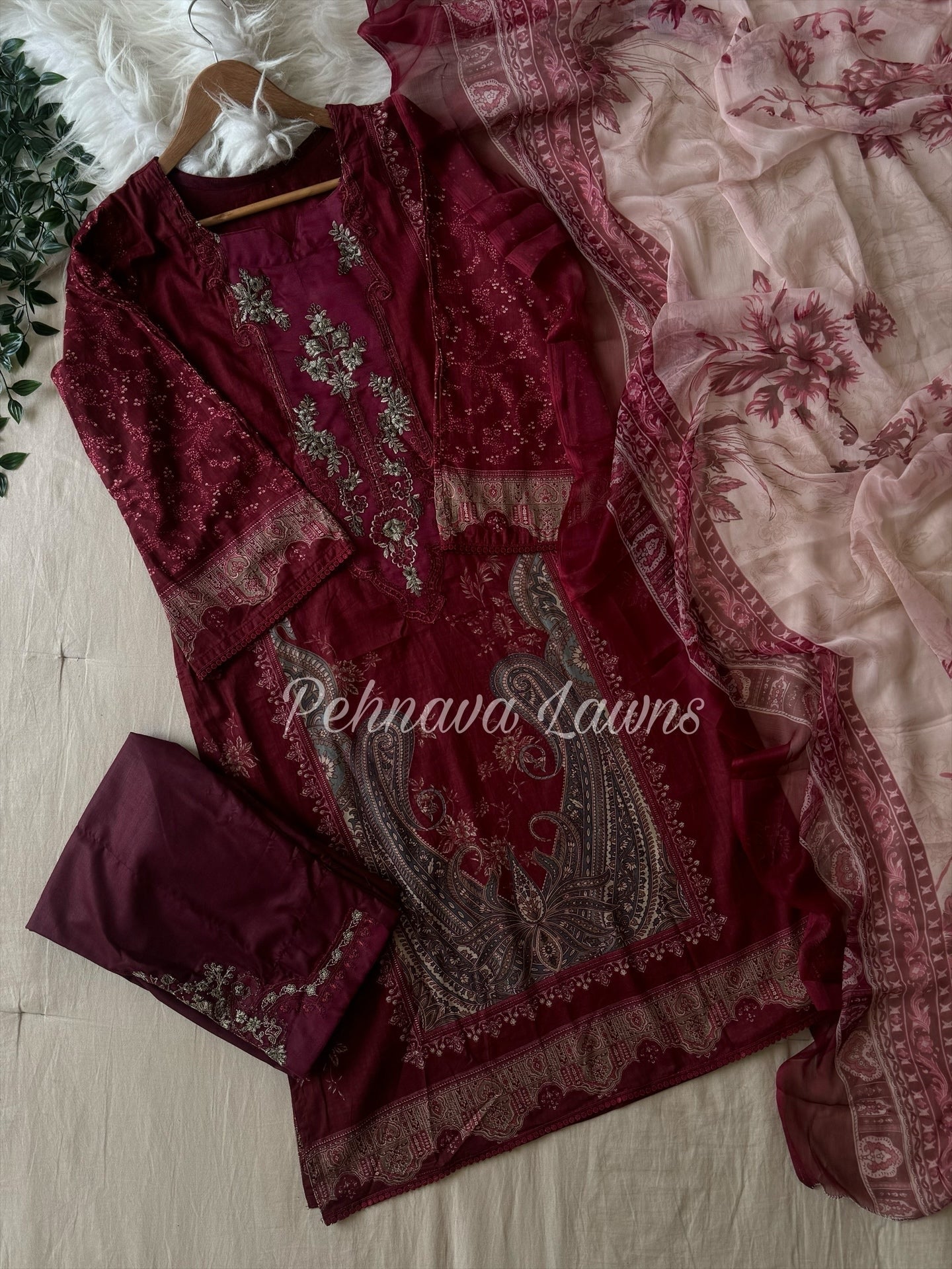 Paki Printed casual suit with chiffon/cotton dupatta -495
