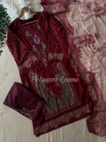 Paki Printed casual suit with chiffon/cotton dupatta -495