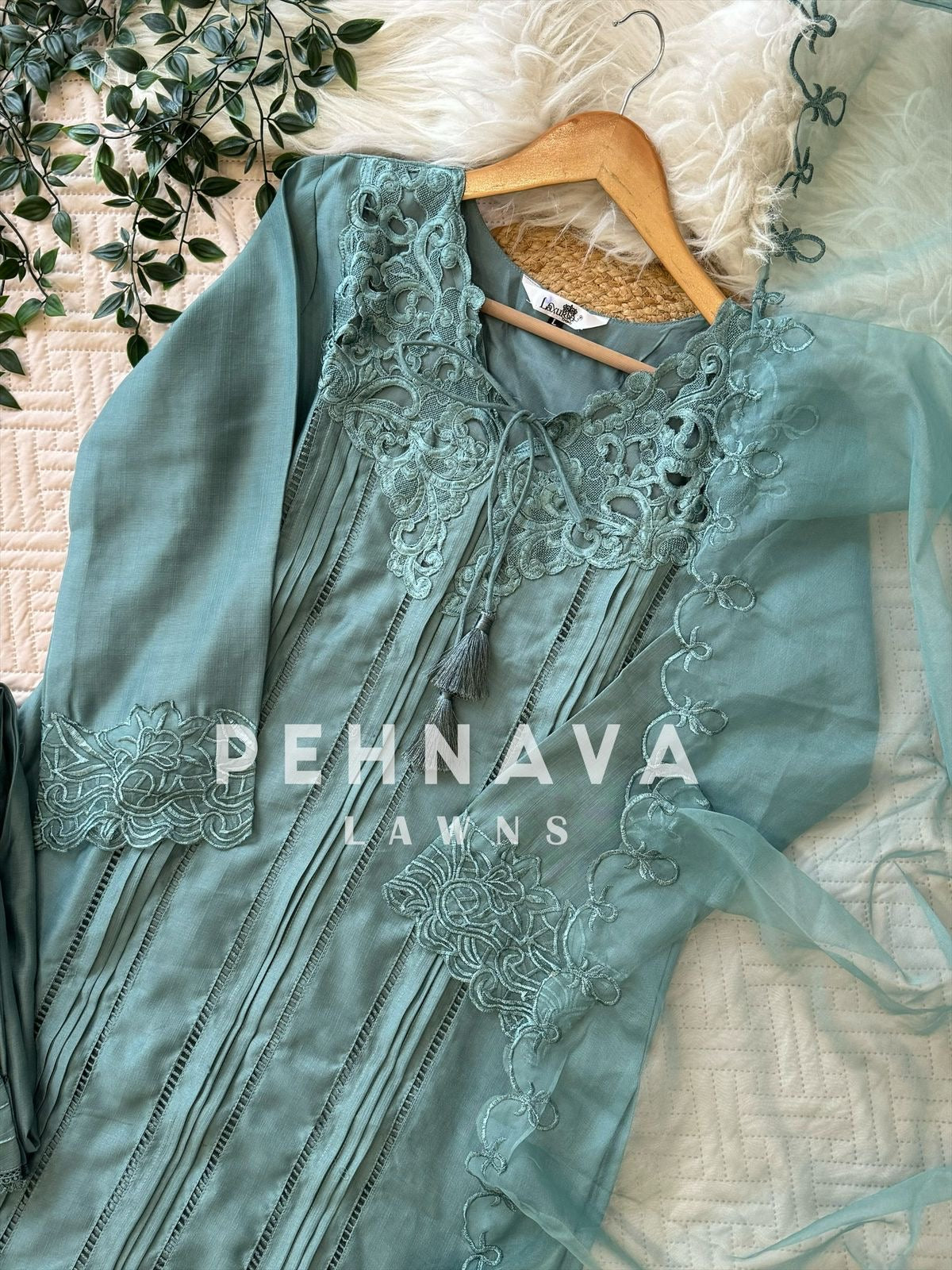 Designer Tunic Dress with embroidered organza Dupatta