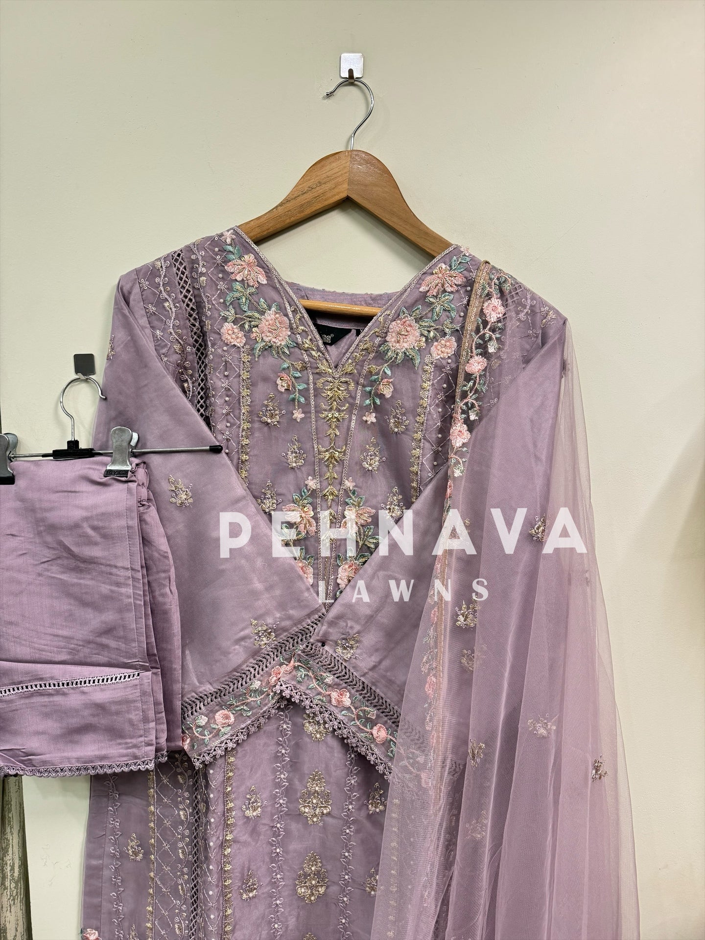Organza embroidered suit-1232