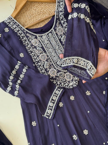 Heavy Handworked chinnon Anarkali Suit-vine